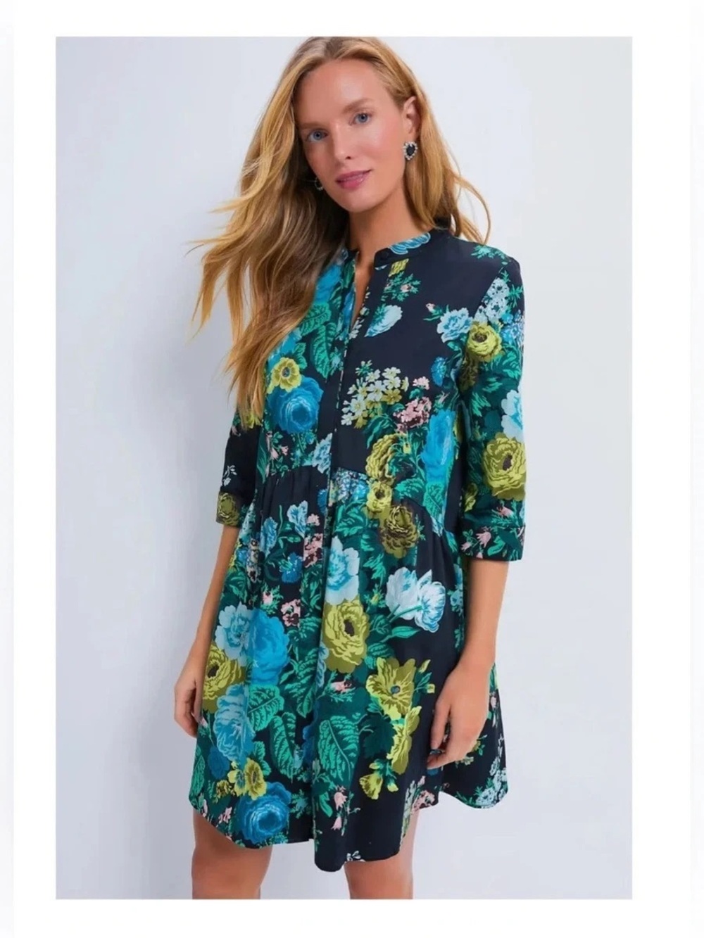 Tuckernuck Navy Mini Dress with Teal & Lime Floral Print